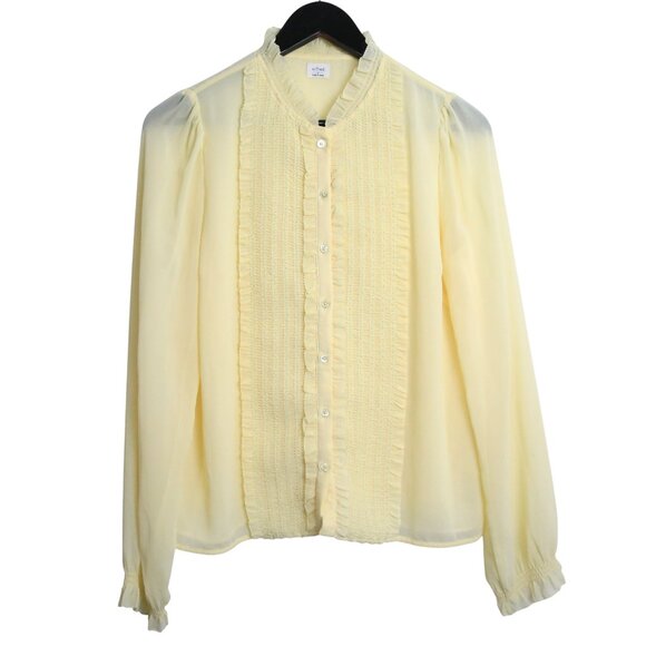 Aritzia Wilfred Fiji Butter Yellow Tuxedo Ruffle Blouse Long Sleeve Size Small - Picture 1 of 8